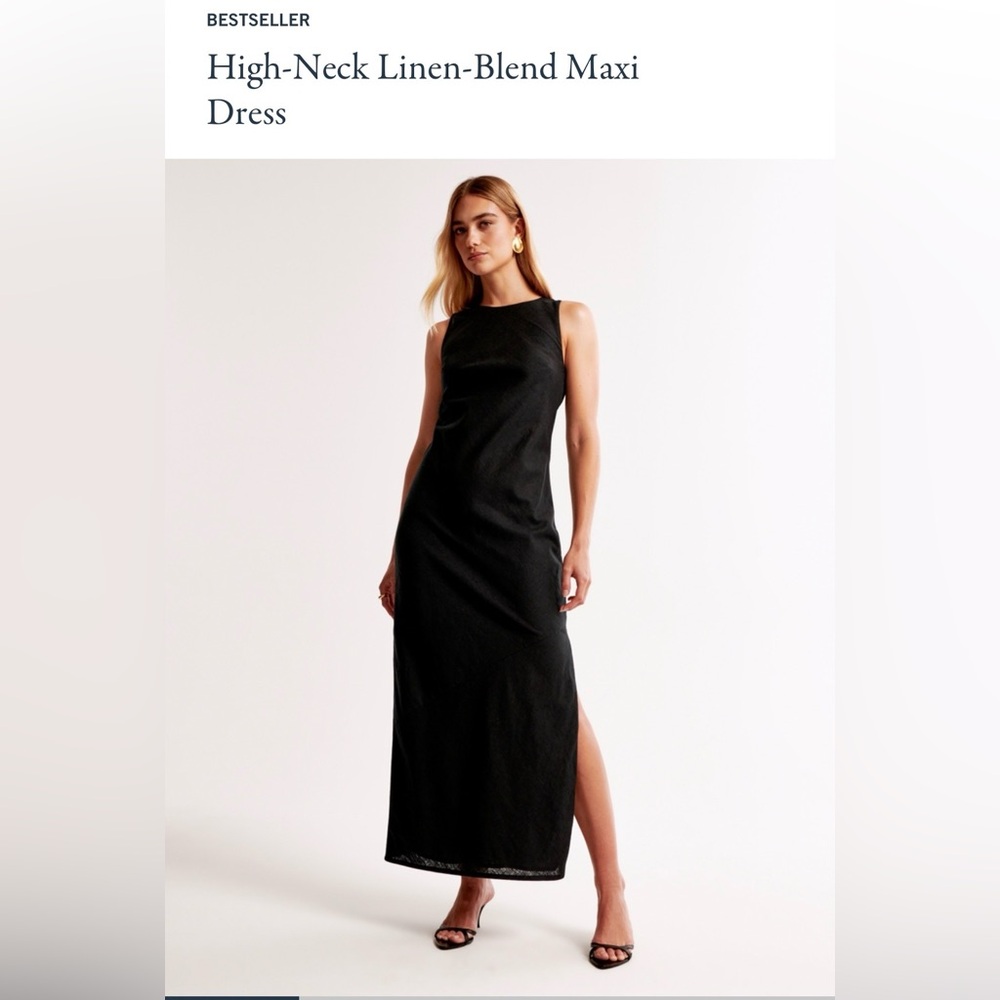 Brand NEW! Abercrombie High-Neck Black Linen-Blend Maxi Dress